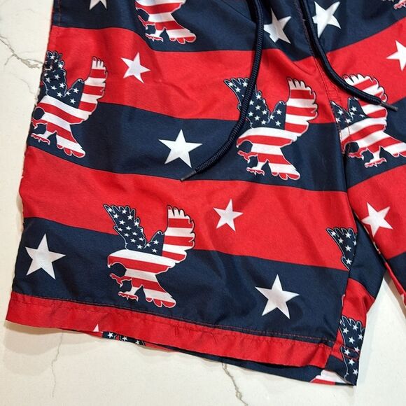 US Polo Association | Stars Stripes Boys Red White Navy Blue Swim Trunks - Picture 3 of 14